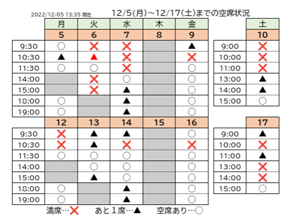 空席状況